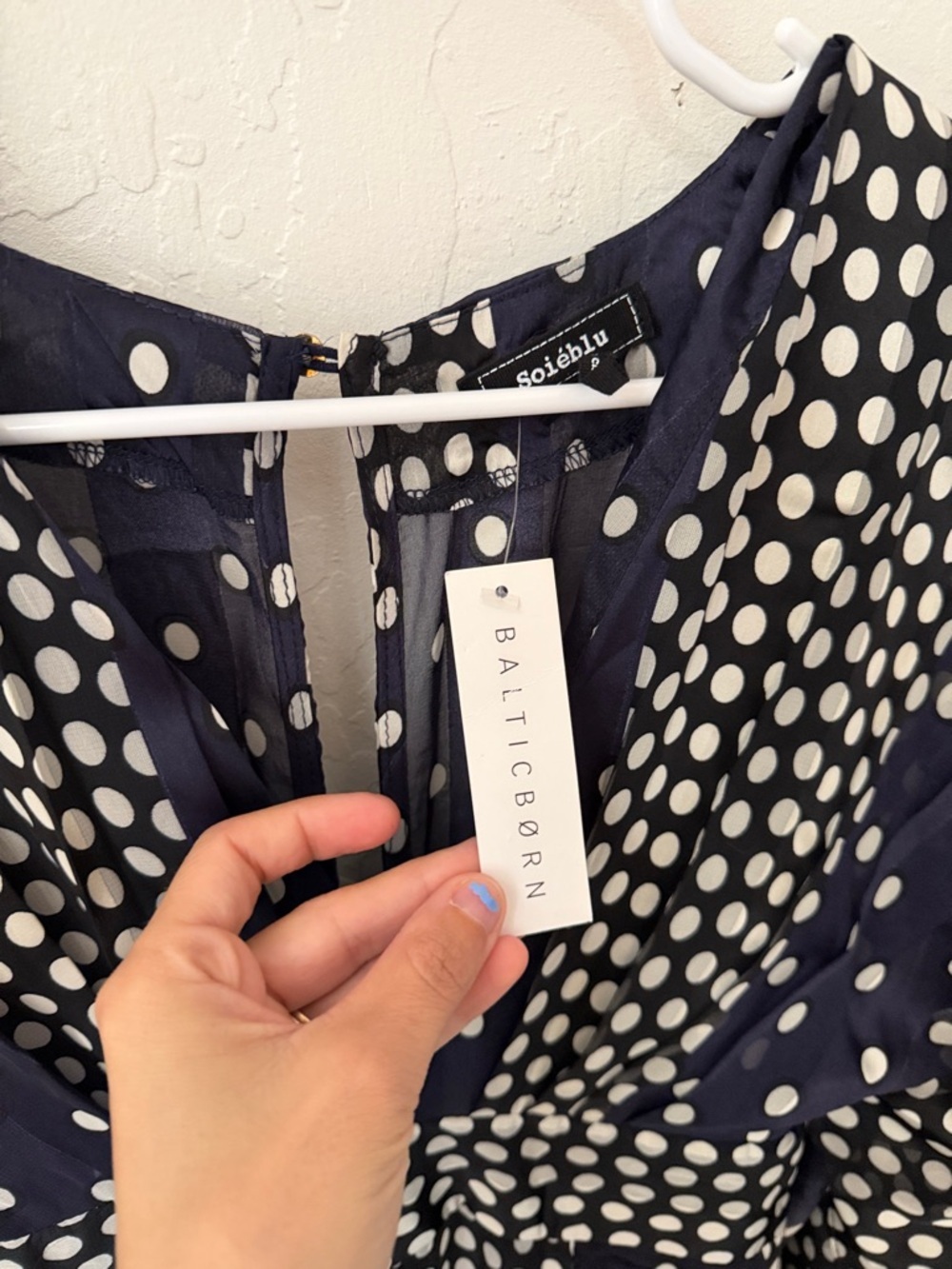 Baltic Born Soieblu Navy Blue Polka Dot Kimono Sleeve Maxi Dress Small - Picture 3 of 4